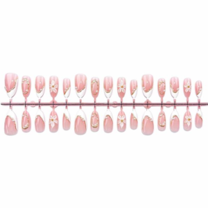 White French Gilded 3D Flower Pearl Press-On Nails