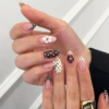 Cocoa Brown Cream Cheese Flower Polka Dot French Press-On Nails