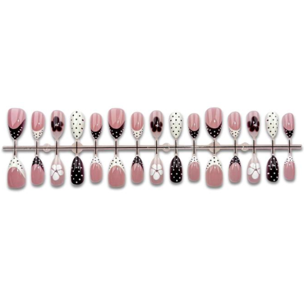 Cocoa Brown Cream Cheese Flower Polka Dot French Press-On Nails