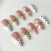 White French-Style Lace Polka Dot 3D Gold-Plated Wearable Nails with 3D Flowers White French-Style Lace Polka Dot 3D Gold-Plated Wearable Nails with 3D Flowers