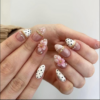 White French-Style Lace Polka Dot 3D Gold-Plated Wearable Nails with 3D Flowers White French-Style Lace Polka Dot 3D Gold-Plated Wearable Nails with 3D Flowers