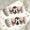 Black Lace Polka Dot Bow French Press-On Nails