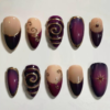 Purple-Red Gradient Y2K Vintage Wearable Nails - 3D Gold-Plated Starburst French Press-On Nail Art Strips