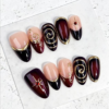 Purple-Red Gradient Y2K Vintage Wearable Nails - 3D Gold-Plated Starburst French Press-On Nail Art Strips