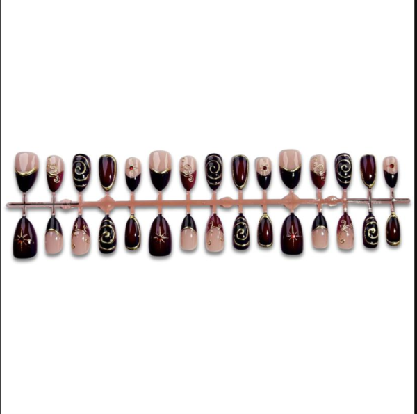 Purple-Red Gradient Y2K Vintage Wearable Nails - 3D Gold-Plated Starburst French Press-On Nail Art Strips