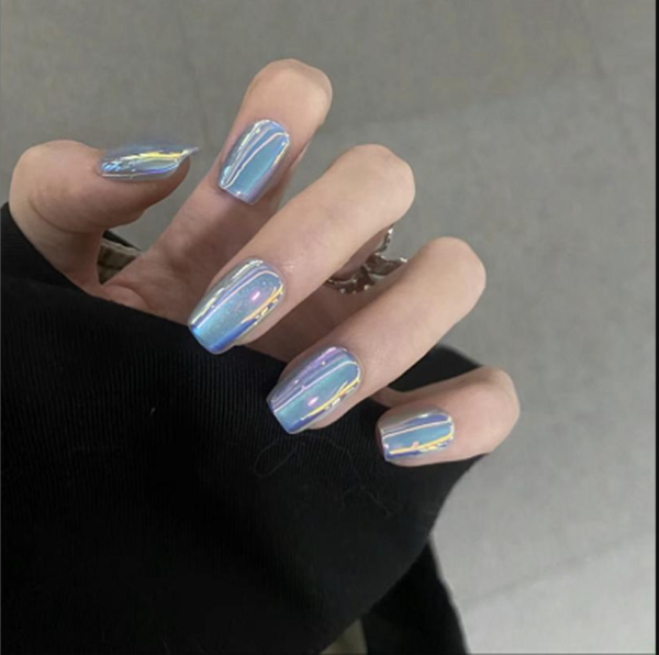Pink Purple Laser Electroplated Cat Eye Wearable Nails Rich Girl Style