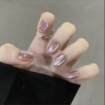 Pink Purple Laser Electroplated Cat Eye Wearable Nails Rich Girl Style