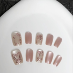 Pink Sweetheart Princess Style Wearable Press-On Nails - Rose Gold Bow & Heart Nail Art Stickers