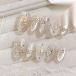 Cat Eye Champagne Press-On Nails - Gold Bow Long Style