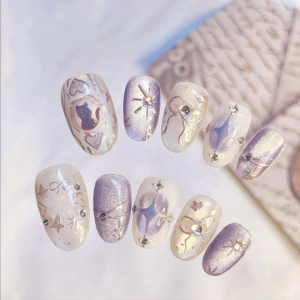 Aurora Mermaid Cat-Eye Nail Art - Ongles portables bohème de printemps