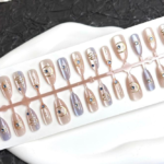 French Cat Eye Star Moon Totem Snake Wearable Nails with Rhinestones