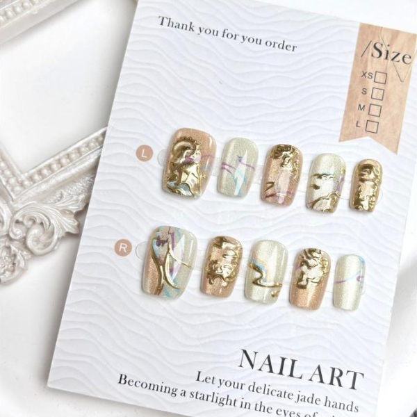Dunhuang Gold Foil Divine Deer Wearable Nails - Chinese Light Luxury Style