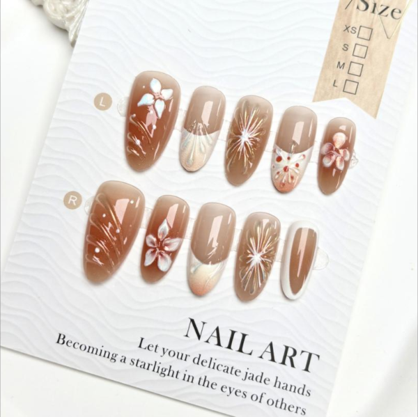 Orange Soda Wearable Nails - Summer Flower Gradient Island Vacation Nail Patch