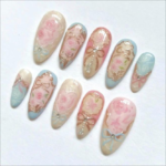 Rococo Court Style Rose Wearable Nails with Rhinestones