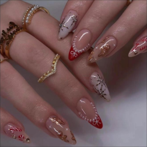 Ongles portables français en forme de bonhomme en pain d'épice de Noël et flocon de neige