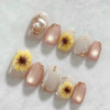 Autumn Winter Sunflower Cat Eye Wearable Nails Gentle Blush Gilt Pearl