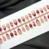Red-Brown Leopard Print French Fishtail Wearable Nails with 3D Diamond Accents