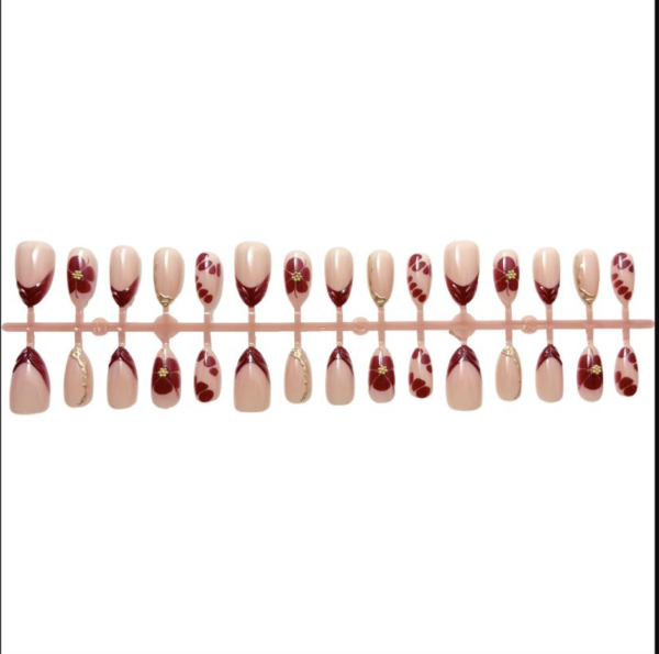 Red-Brown Leopard Print French Fishtail Wearable Nails with 3D Diamond Accents