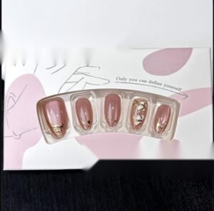 Sakura Gilt Peach Pink Cat Eye Wearable Nails - Short Almond Pearlescent Press-On Nails