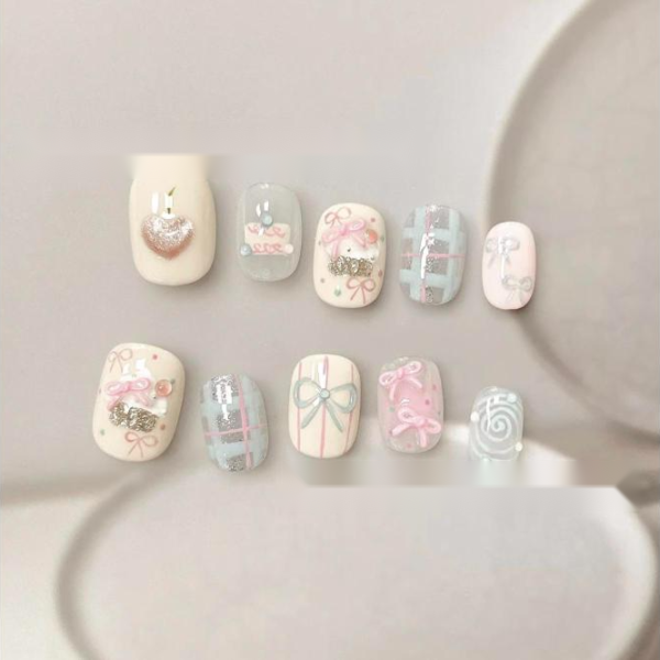 Niche Korean-Style Sweet Girl Wearable Nails - Cute Bow Cat-Eye Stereo Nail Patches