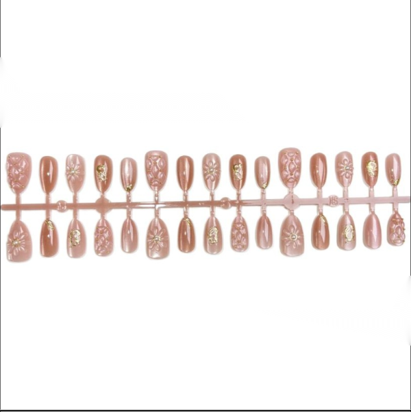 Japanese-Style Resin Gold Floral Press-On Nails