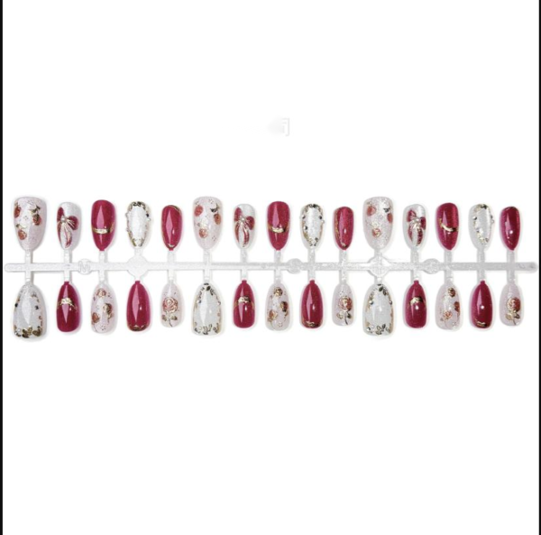 Valentine's Day Gilt Bow Almond Cat Eye Wearable Nails Valentine's Day Gilt Bow Almond Cat Eye Wearable Nails
