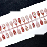 Resin Amber Melard Gradient Wearable Nails - Short Almond 3D Rhinestone Floral