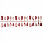 Wine Red Gilt Flower Press-On Nails - Short Almond