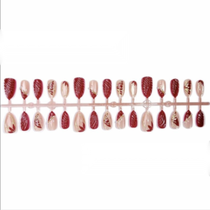 Wine Red Gilt Flower Press-On Nails - Short Almond