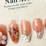 Epoxy Almond Amber Flower Wearable Nails - French Autumn Smudged Manicure Patches