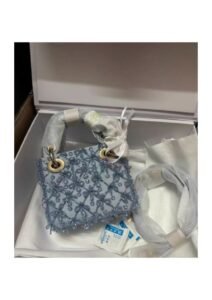 Blue Embellished Mini Top-Handle Bag