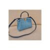 Blue Embroidered Structured Top-Handle Bag