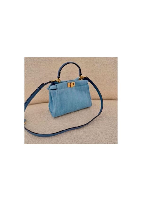 Blue Embroidered Structured Top-Handle Bag