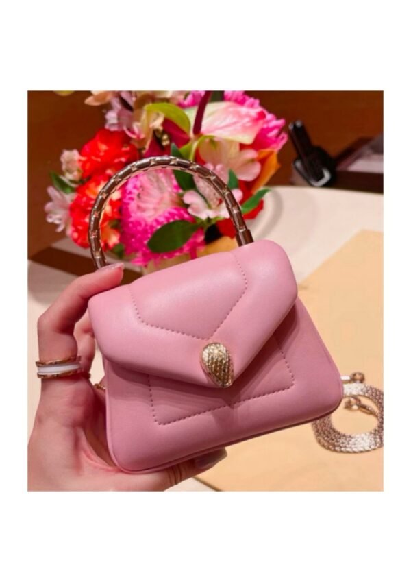 img-025 Pink Quilted Mini Top-Handle Bag