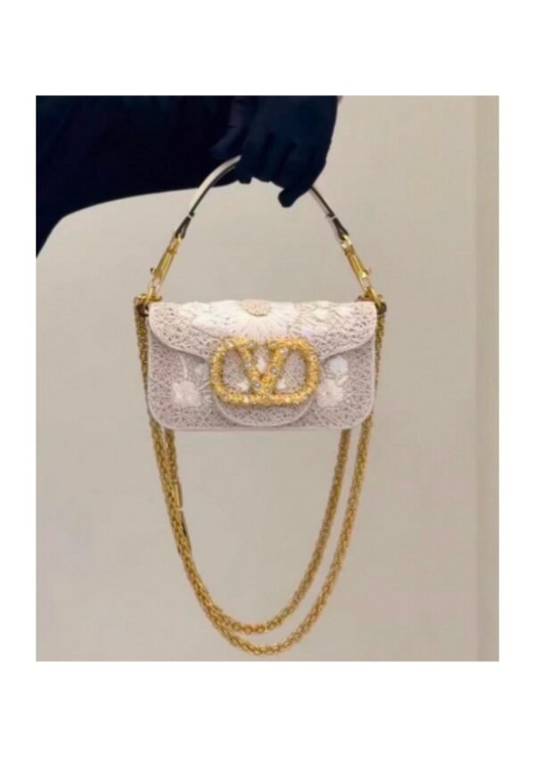 White Embellished Chain Shoulder Bag