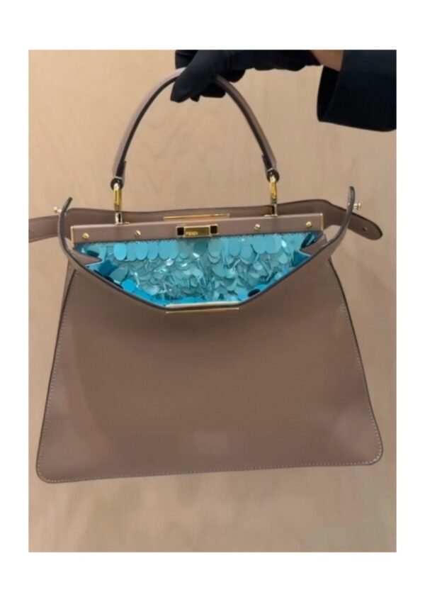 Taupe Structured Top-Handle Bag