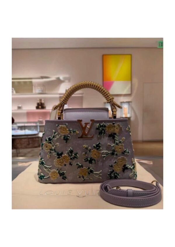 Floral Embroidered Structured Top-Handle Bag