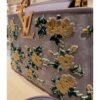 Floral Embroidered Structured Top-Handle Bag