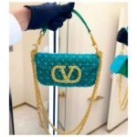 Turquoise Embellished Chain Shoulder Bag