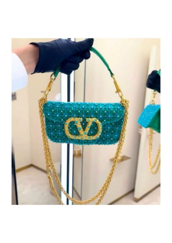 Turquoise Embellished Chain Shoulder Bag