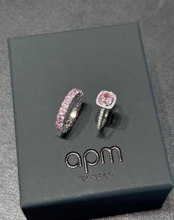 Pink Geometric S925 Silver Ring Set