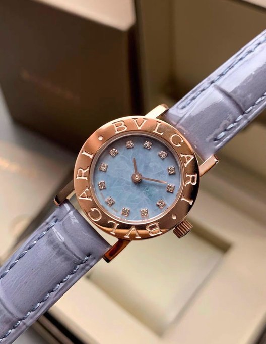 Blue Leather-Strap Round Watch