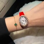 Red Strap Oval Crystal Watch