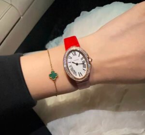 Red Strap Oval Crystal Watch