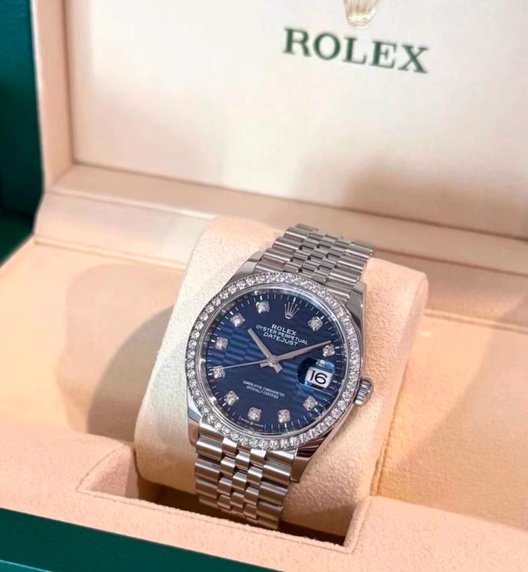 Blue Dial Steel Crystal Watch