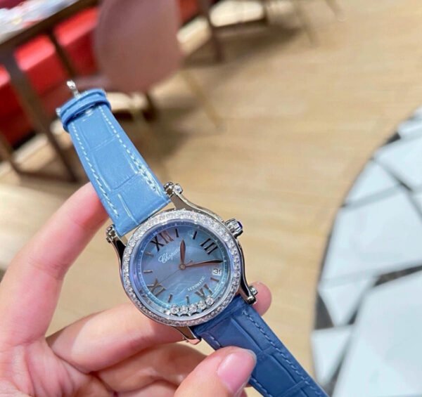 img-044 Blue Strap Oval Crystal Watch