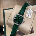 Green Strap Cushion Crystal Watch