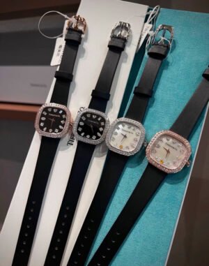 Cushion Crystal Leather-Strap Watch